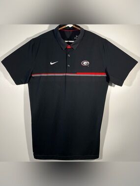 Nike Dri Fit Georgia Bulldogs Polo Shirt Sz L Mens Black Red Coaches Sideline